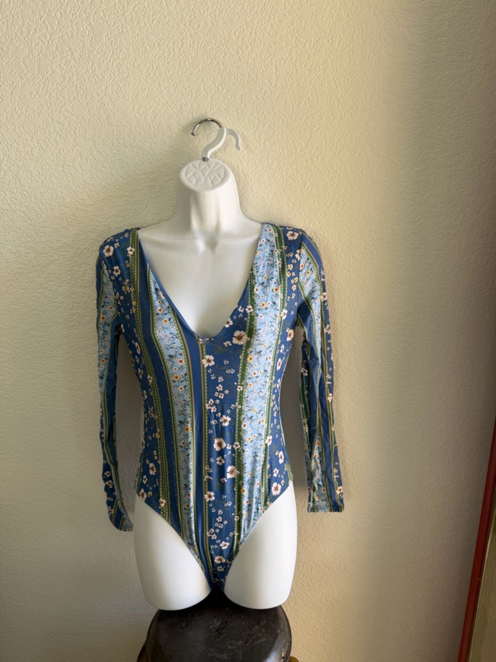 O'Neill Blue Floral Stripe Long Sleeve One-Piece Swimsuit. Priced to sell!